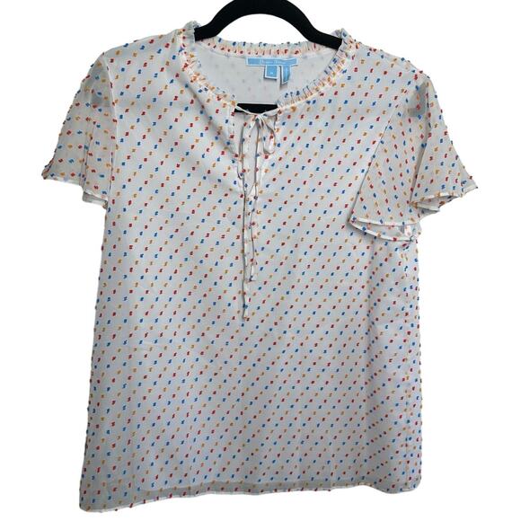 Draper James Women's White Dot Flutter Sleeve Blouse Size Medium Rainbow Polka - Picture 2 of 12